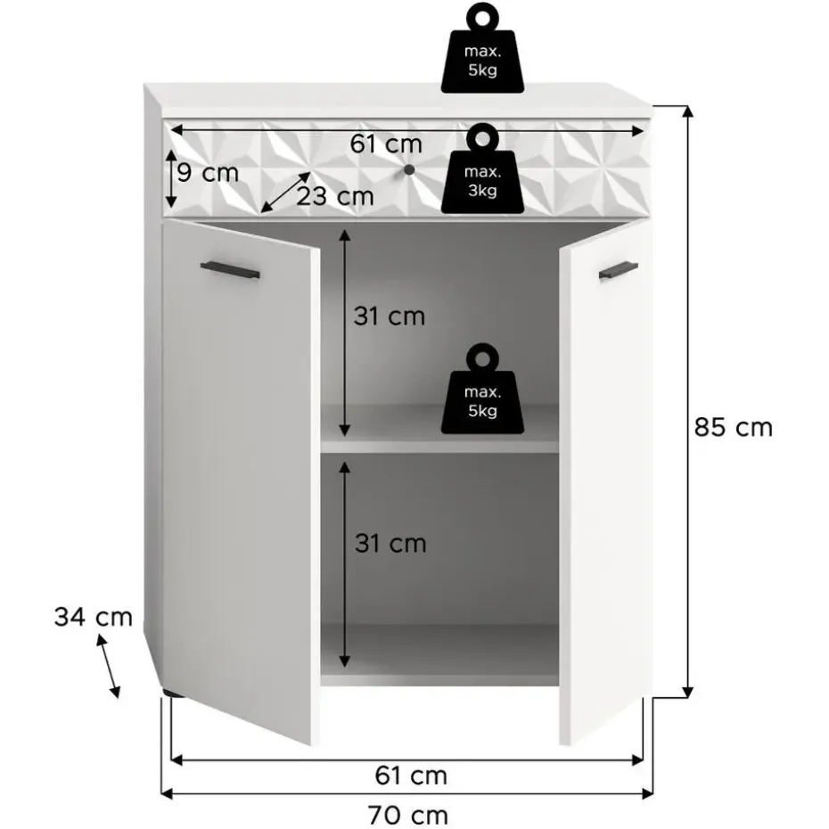Hioshop Prisma badkamerkast 2 deuren- 1 lade wit