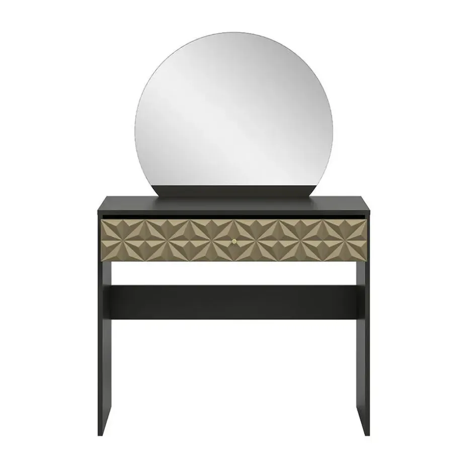Hioshop Prisma kaptafel 1 lade 1 spiegel zwart- goudkleurig