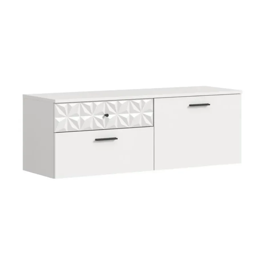 Hioshop Prisma schoenenkast 2 schuifdeuren- 1 vouwdeur- 2 lades- 1 plank wit