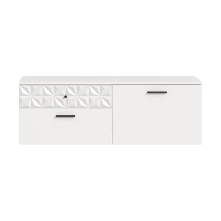 Hioshop Prisma schoenenkast 2 schuifdeuren- 1 vouwdeur- 2 lades- 1 plank wit
