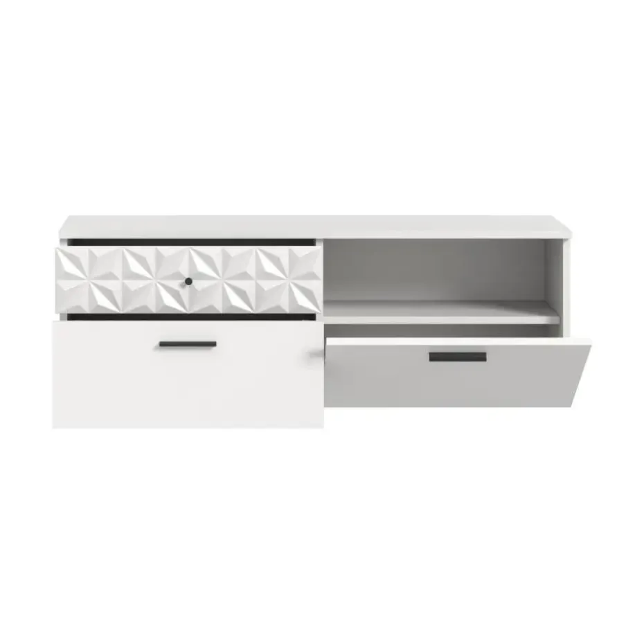 Hioshop Prisma schoenenkast 2 schuifdeuren- 1 vouwdeur- 2 lades- 1 plank wit