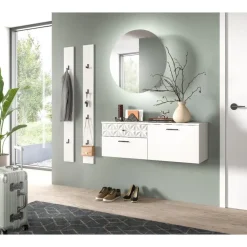 Hioshop Prisma schoenenkast 2 schuifdeuren- 1 vouwdeur- 2 lades- 1 plank wit