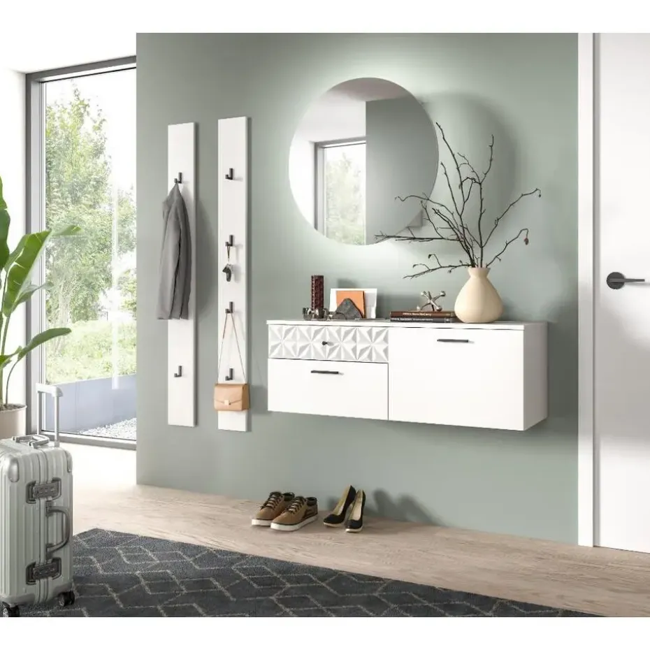 Hioshop Prisma schoenenkast 2 schuifdeuren- 1 vouwdeur- 2 lades- 1 plank wit