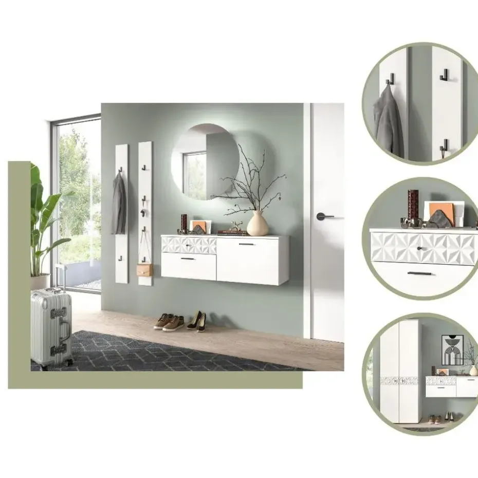 Hioshop Prisma schoenenkast 2 schuifdeuren- 1 vouwdeur- 2 lades- 1 plank wit