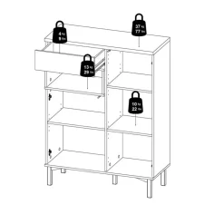Hioshop Ringe dressoir 2 deuren- 1 lade en 1 vak wit en eiken decor