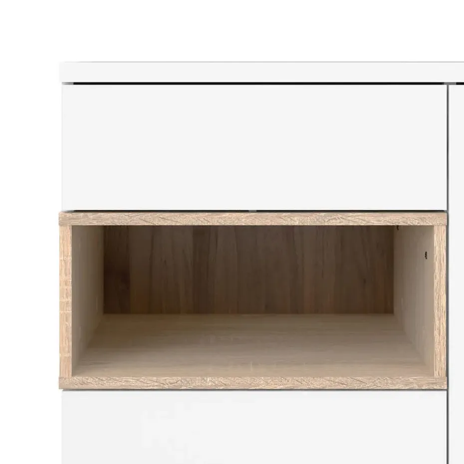 Hioshop Ringe dressoir 2 deuren- 1 lade en 1 vak wit en eiken decor