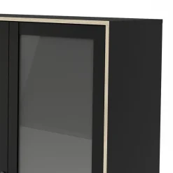 Hioshop Sady vitrinekast 2 glazen deuren- 3 lades mat zwart- eiken decor