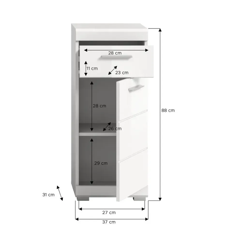 Hioshop Scout badkamerkast 1 deur- 1 lade wit hoogglans- wit