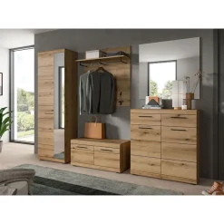 Hioshop Scout kapstok 3 haken 1 kledingstang 1 plank eik decor