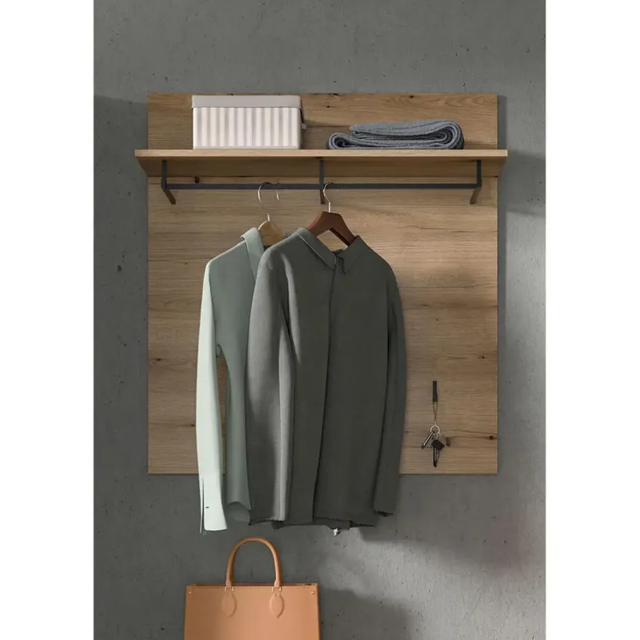 Hioshop Scout kapstok 3 haken 1 kledingstang 1 plank eik decor