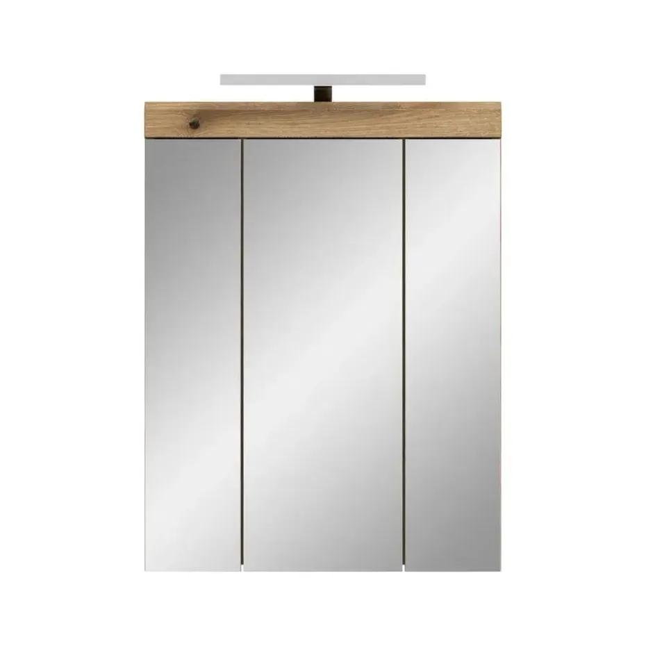 Hioshop Scout spiegelkast inclusief verlichting 3 spiegeldeuren eiken decor