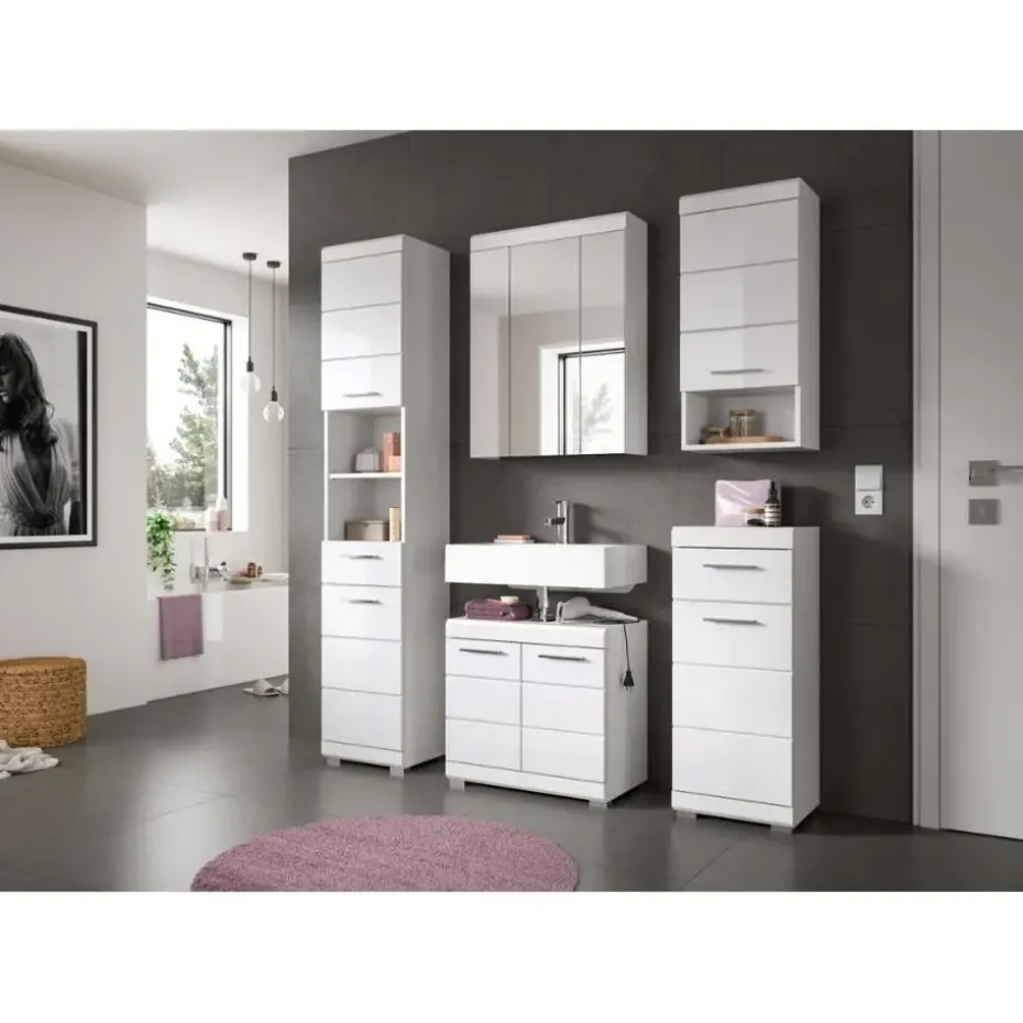 Hioshop Scout spiegelkast 3 spiegeldeuren wit hoogglans- wit