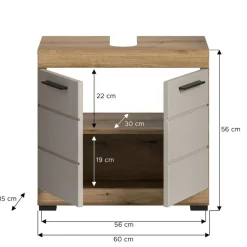 Hioshop Scout wastafel 2 deuren kasjmier decor mat- eiken decor
