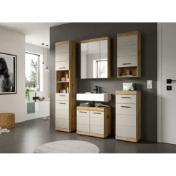 Hioshop Scout wastafel 2 deuren kasjmier decor mat- eiken decor