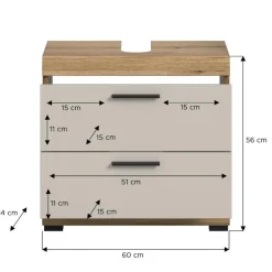 Hioshop Scout wastafel 2 lades kasjmier decor mat- eiken decor