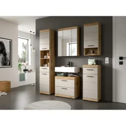 Hioshop Scout wastafel 2 lades kasjmier decor mat- eiken decor