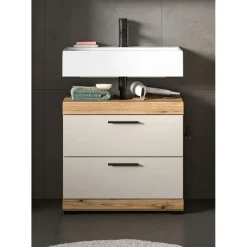 Hioshop Scout wastafel 2 lades kasjmier decor mat- eiken decor