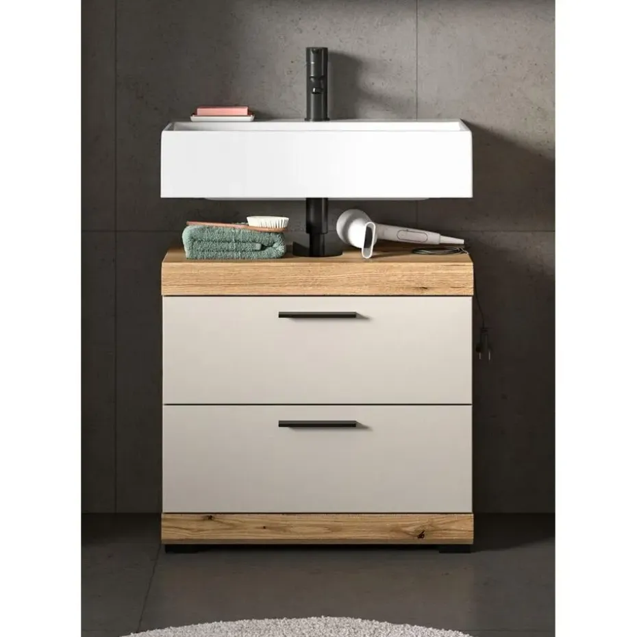 Hioshop Scout wastafel 2 lades kasjmier decor mat- eiken decor