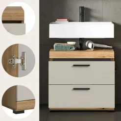 Hioshop Scout wastafel 2 lades kasjmier decor mat- eiken decor