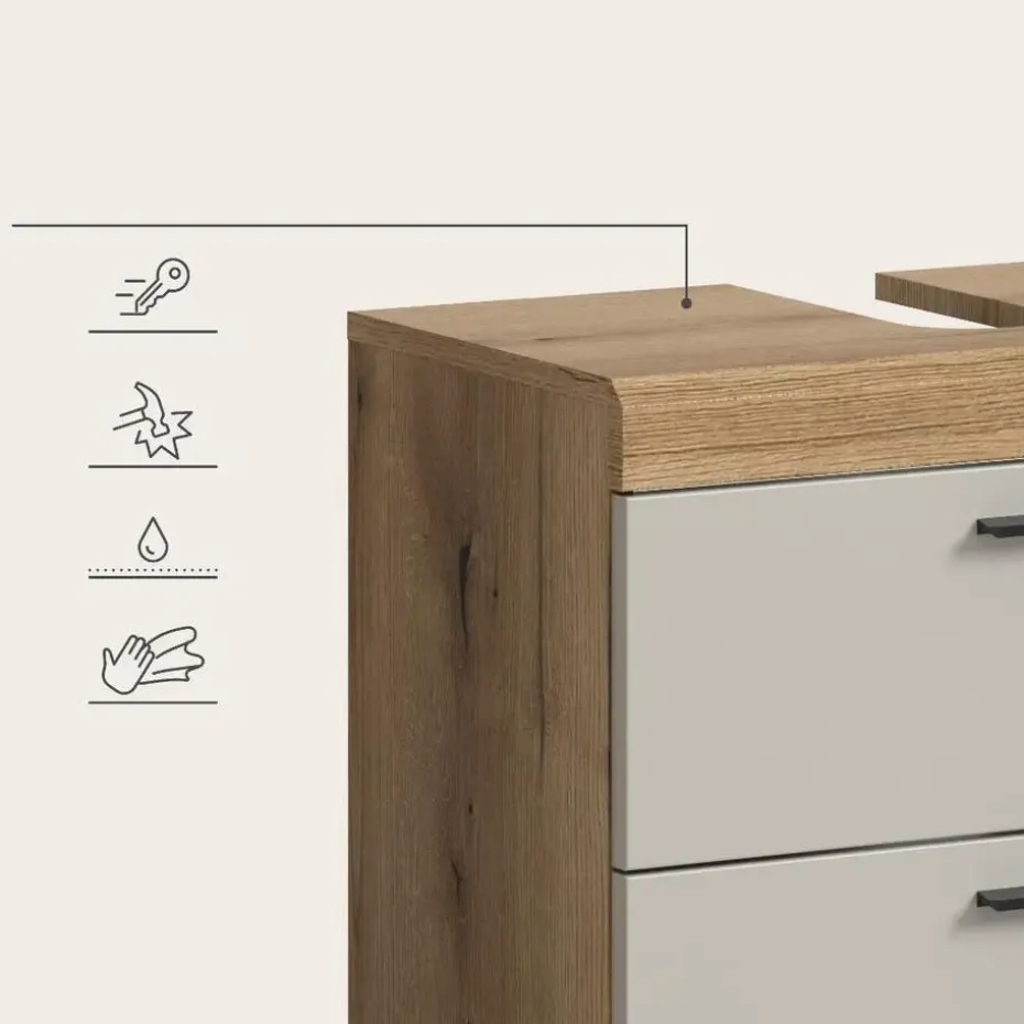 Hioshop Scout wastafel 2 lades kasjmier decor mat- eiken decor