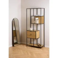 Hioshop Sea wandkast 2 lades 4 planken natuur