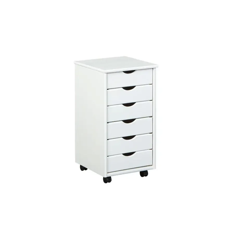 Hioshop Simra kommode kantoorarchief op wielen 6 lades wit