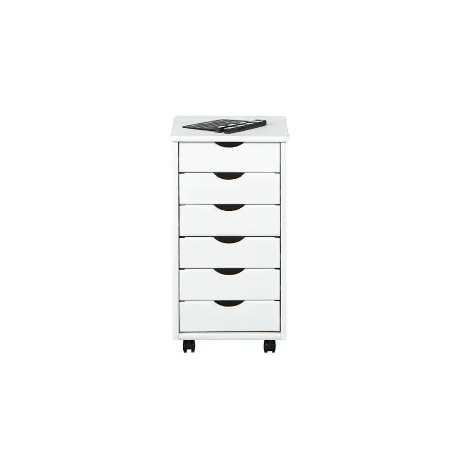 Hioshop Simra kommode kantoorarchief op wielen 6 lades wit