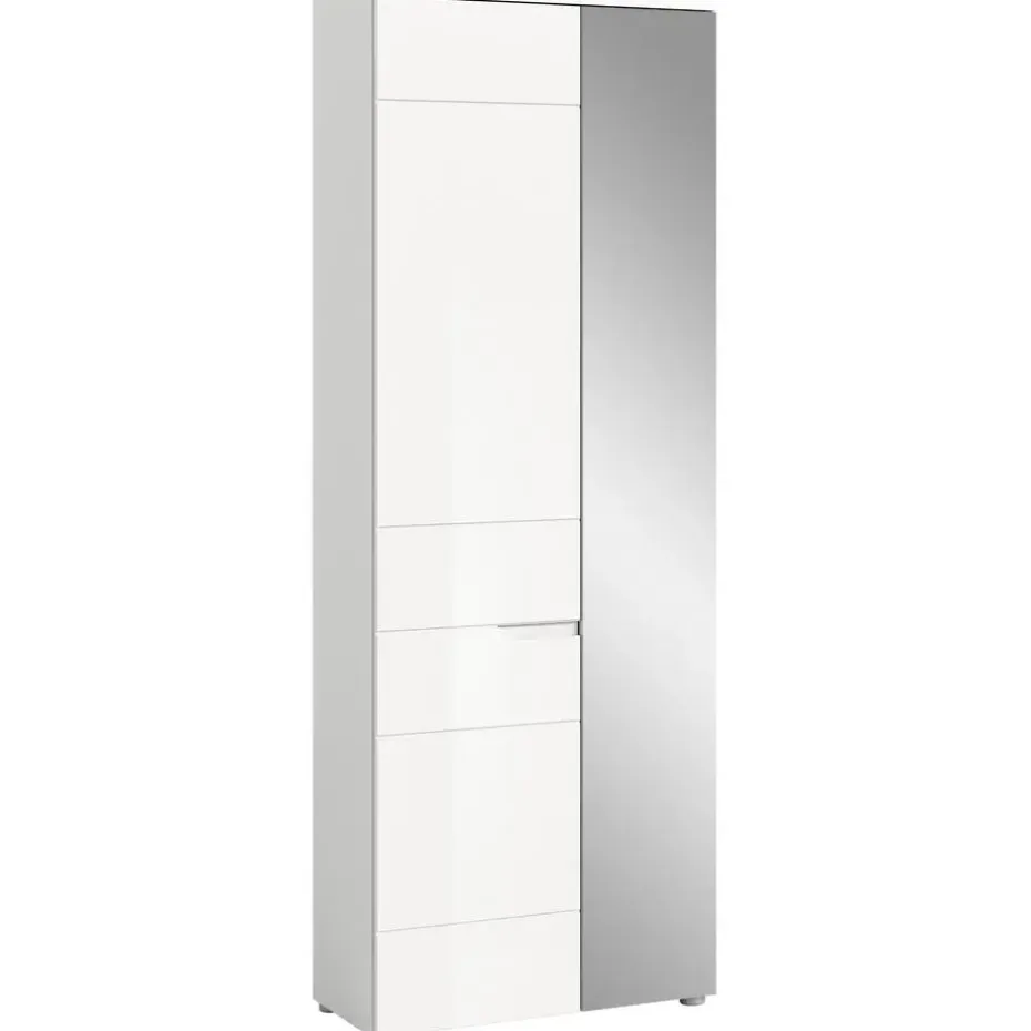Hioshop Solero kledingkast 1 deur- 1 spiegeldeur wit hoogglans- wit