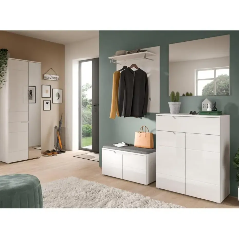 Hioshop Solero kledingkast 1 deur- 1 spiegeldeur wit hoogglans- wit