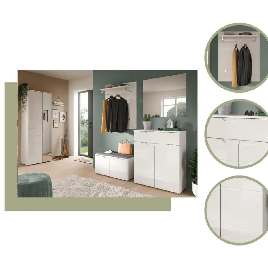 Hioshop Solero kledingkast 1 deur- 1 spiegeldeur wit hoogglans- wit