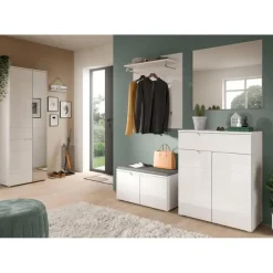 Hioshop Solero schoenenkast 2 deuren- 1 lade wit hoogglans- wit