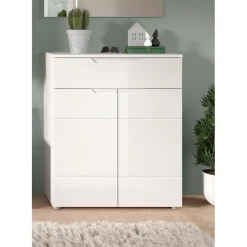 Hioshop Solero schoenenkast 2 deuren- 1 lade wit hoogglans- wit