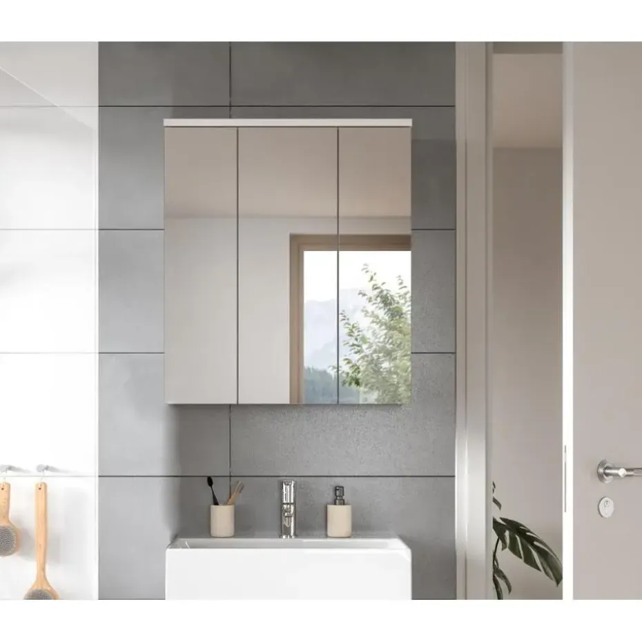 Hioshop Solero spiegelkast 3 spiegeldeuren wit hoogglans- wit