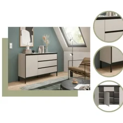 Hioshop Tron dressoir 1 deur- 3 lades kasjmier decor