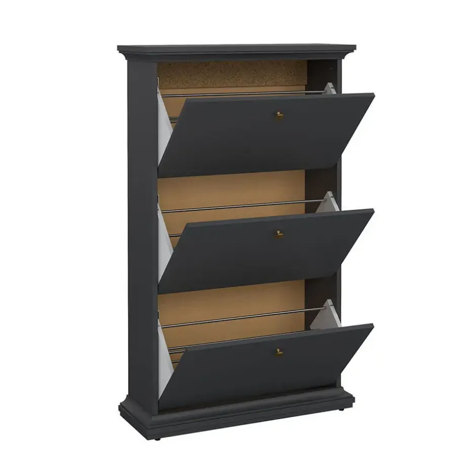 Hioshop Venedig schoenenkast met 3 klepdeuren mat grijs