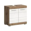 Hioshop Wave wastafel 2 deuren wit hoogglans- eiken decor