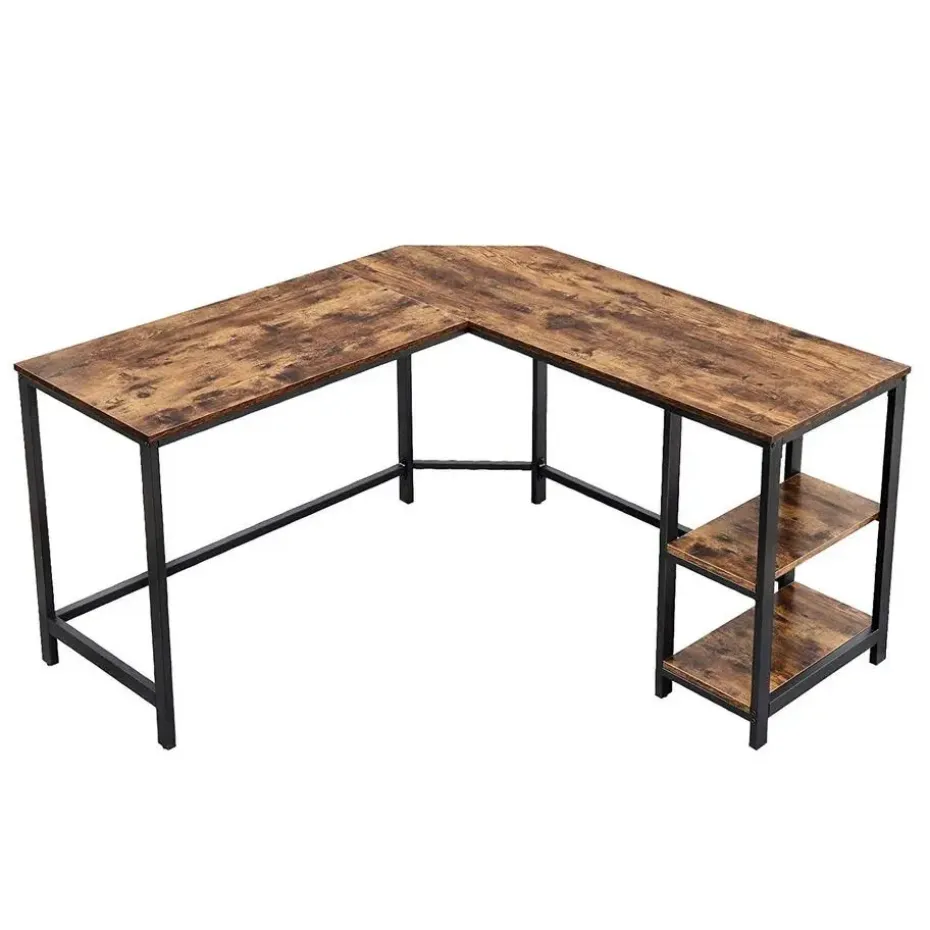 Hoekbureau - vintage - 2 legplanken - 138x76x138 cm - vintage bruin