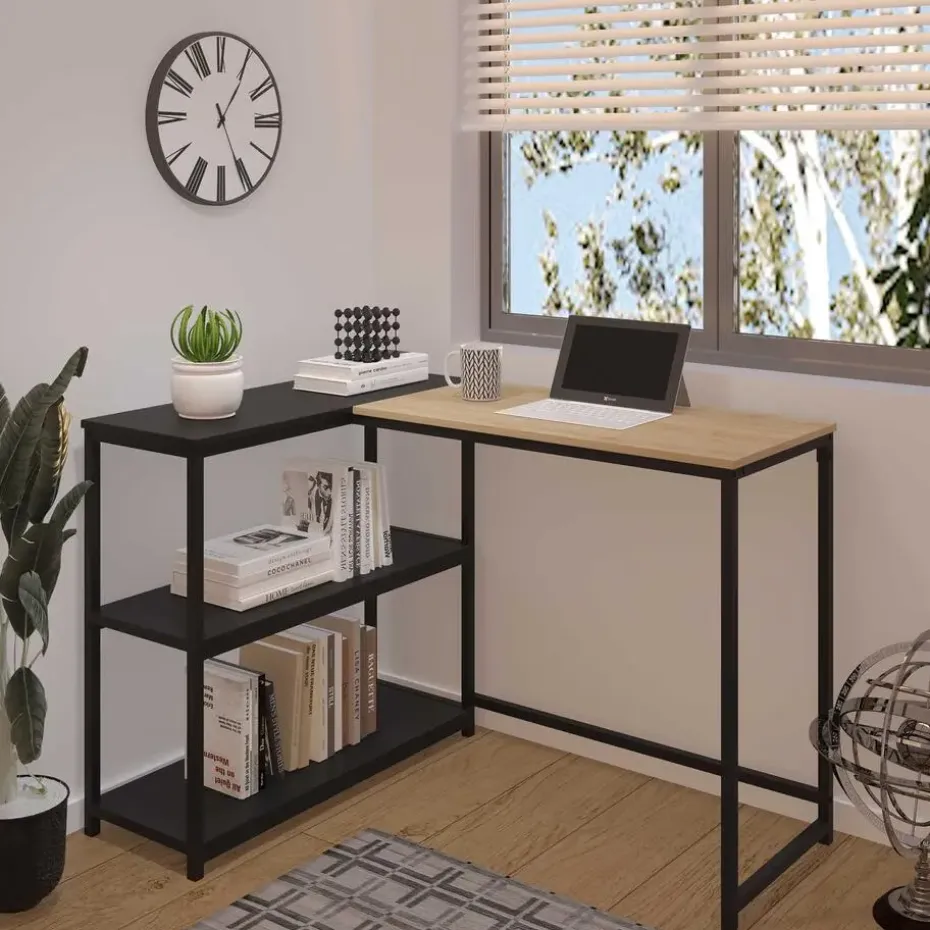 Hoekbureau Schmitt - 110x80x76cm - met opbergruimte - eikdecor/zwart