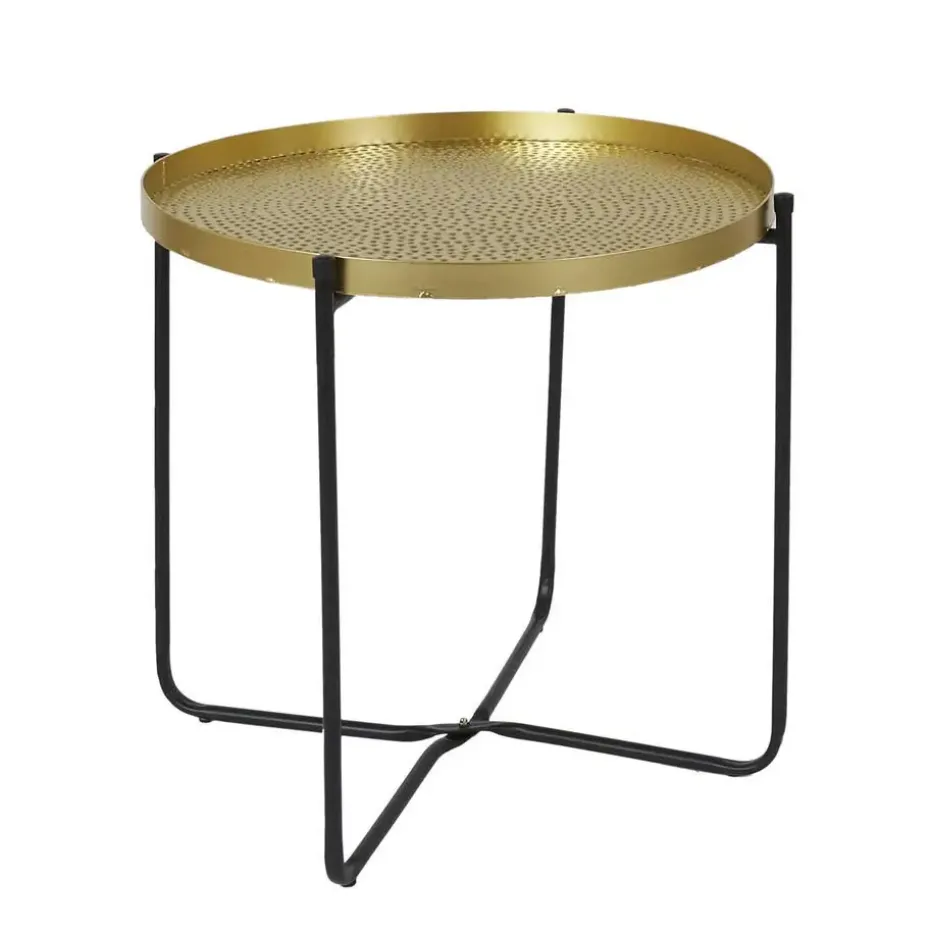 Home Deco Factory Bijzettafel - goud met zwart - metaal - 45 cm