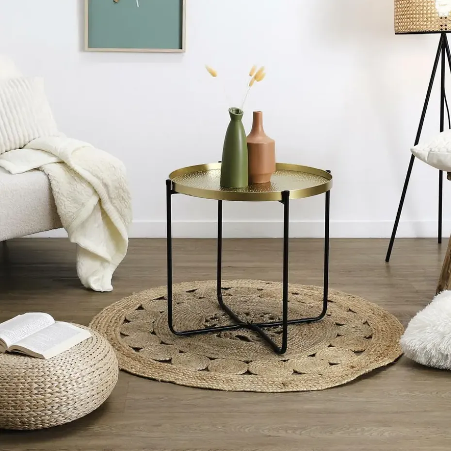 Home Deco Factory Bijzettafel - goud met zwart - metaal - 45 cm