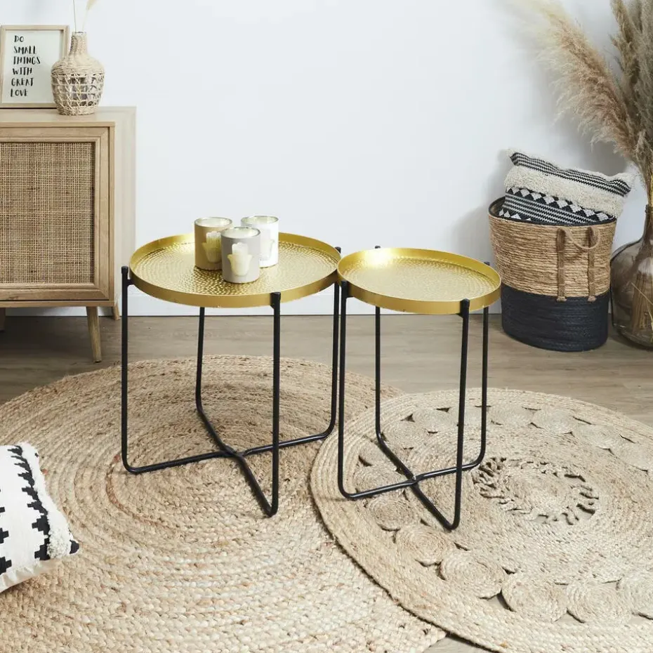 Home Deco Factory Bijzettafel - goud met zwart - metaal - 45 cm