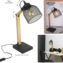 Home deco factory bureaulamp - zwart - metaal en hout - tafellamp
