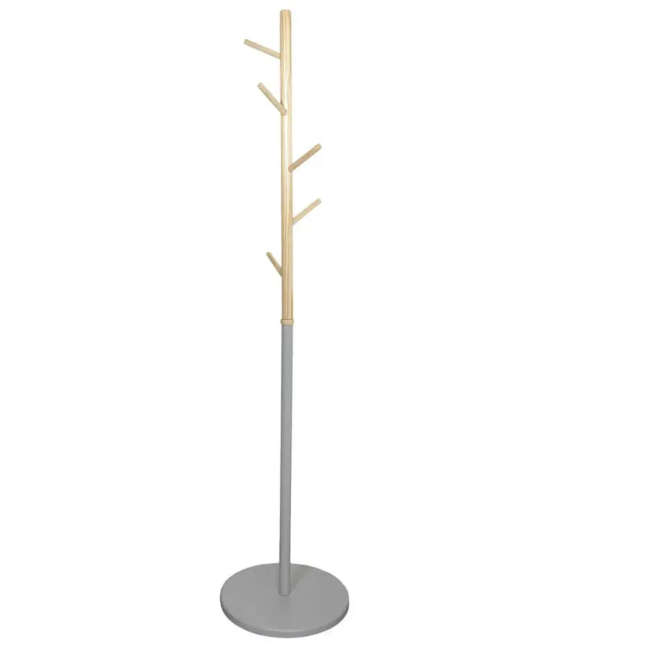 Home Deco Factory Kapstok - grijs - metaal/hout - 6 haken - 180cm