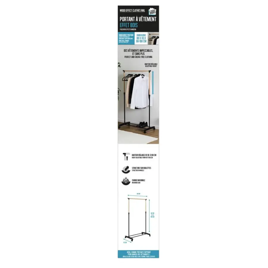 Home Deco Factory kledingrek - verstelbaar - zwart - 160 cm