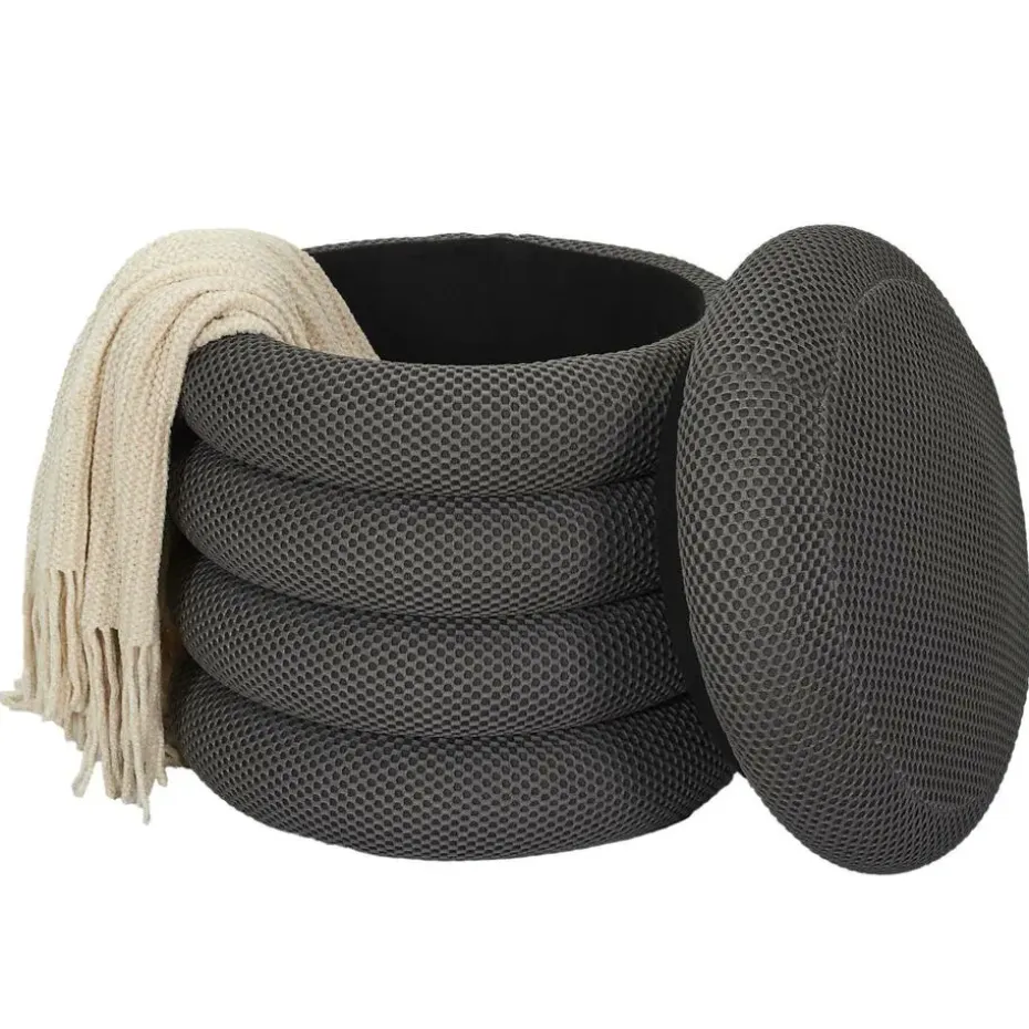 Home Deco Factory Poef/krukje - boucle - grijs - D37 x H44 cm