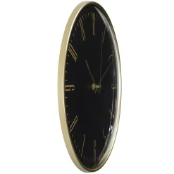 Home deco factory stille wandklok - goud/zwart - D30 cm -kunststof