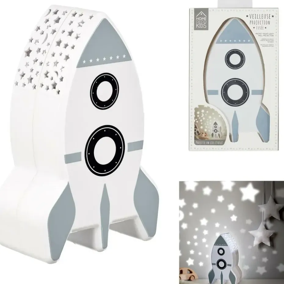 Home Deco Kids Nachtlampje - Raket met muurprojectie - 15 cm