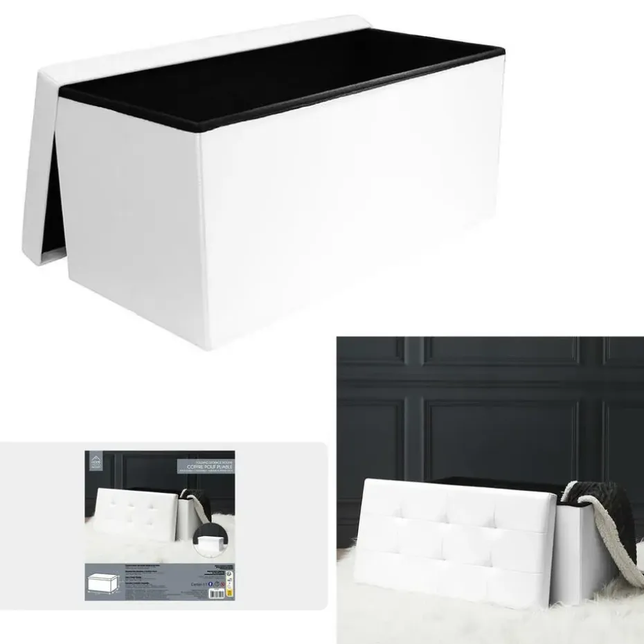 Home Deco Poef - Essence - MDF/polyester - wit - 76 x 38 cm