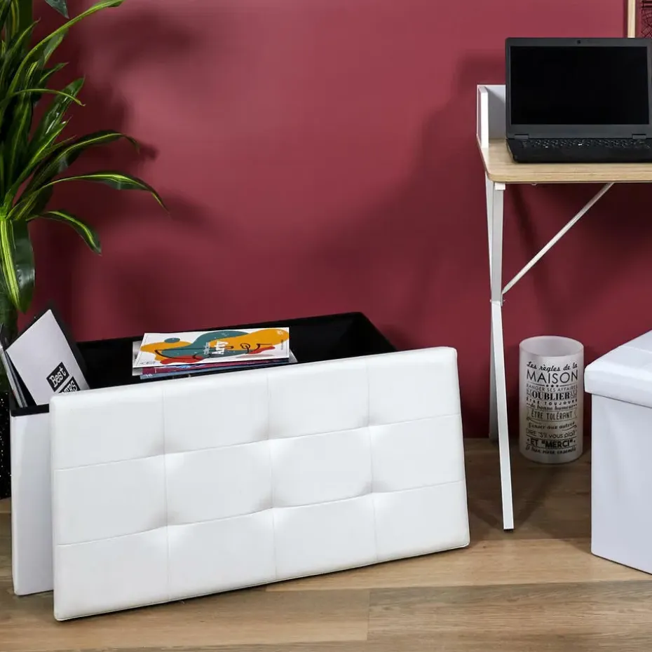 Home Deco Poef - Essence - MDF/polyester - wit - 76 x 38 cm