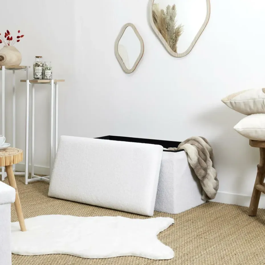 Home Deco Poef - MDF/polyester - Natuurlijk - wit - 76 x 38 cm